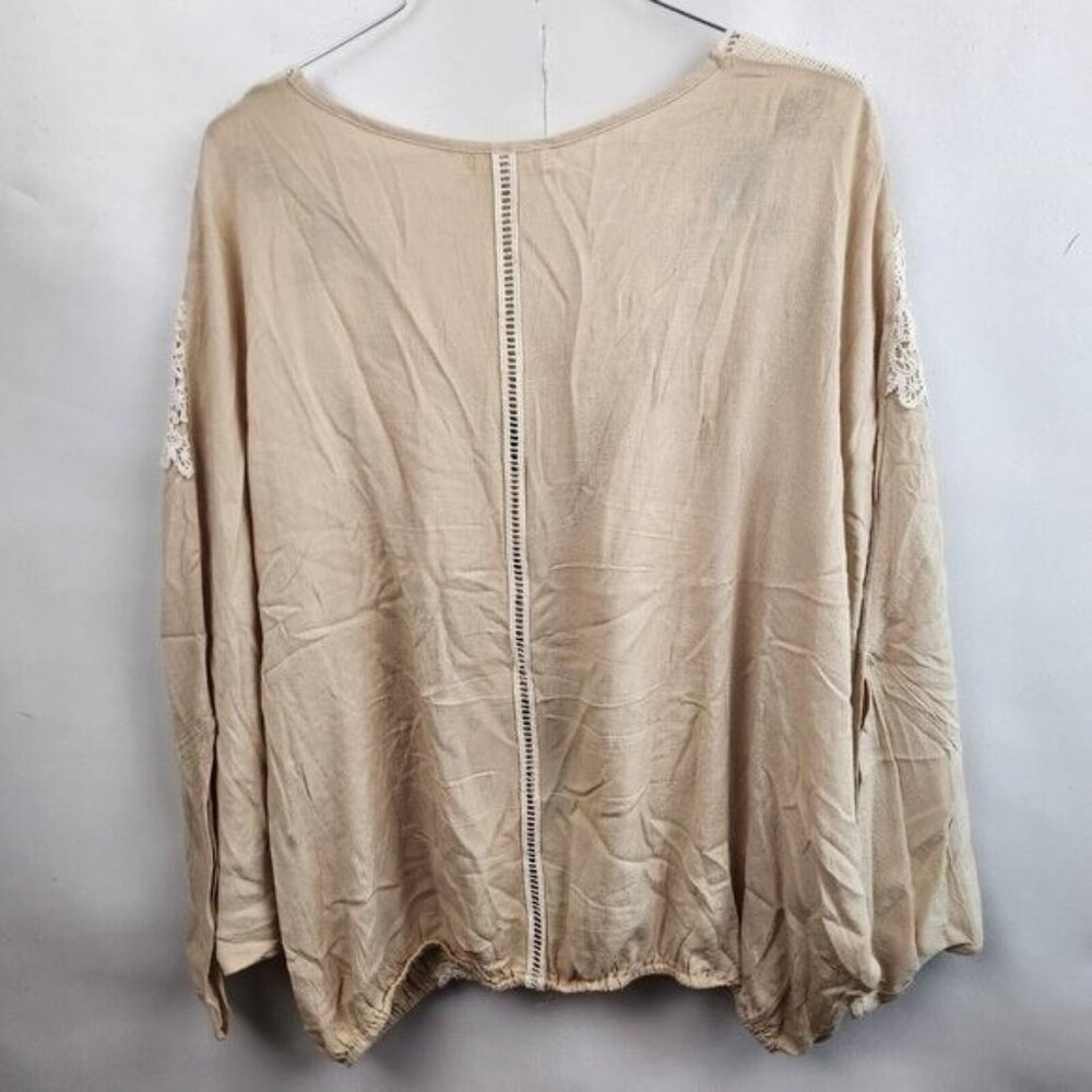 Gimmicks Womens BOHO Cottagecore Top Size Large Beige Embroidered Lace Festival - Picture 9 of 11